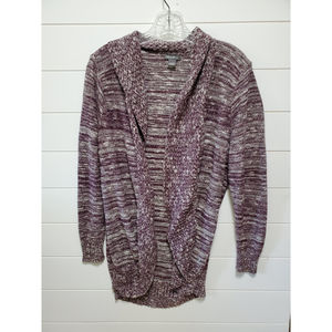 Eddie Bauer womens size L soft open knit cardigan plum and cream muted stripes
